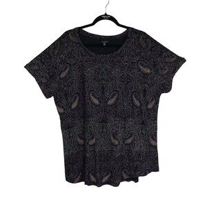 Lucky Brand Blouse Plus Size 3X Black Paisley Print Short-Sleeve Top Womens